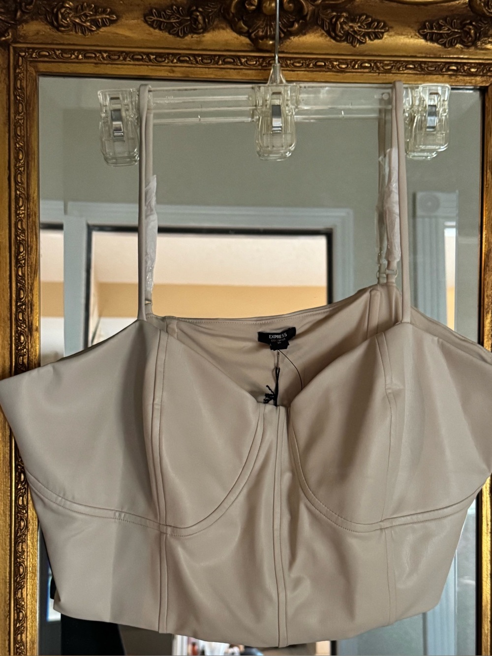 Express Beige Faux Leather Bustier Crop Top